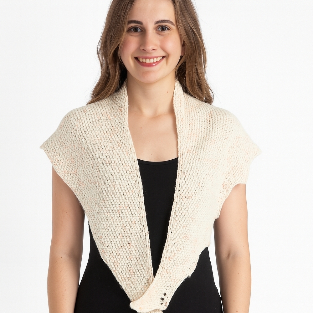 Handknit Dragon Wing Shawlette with Beads In Light Cream And Peach Yarn